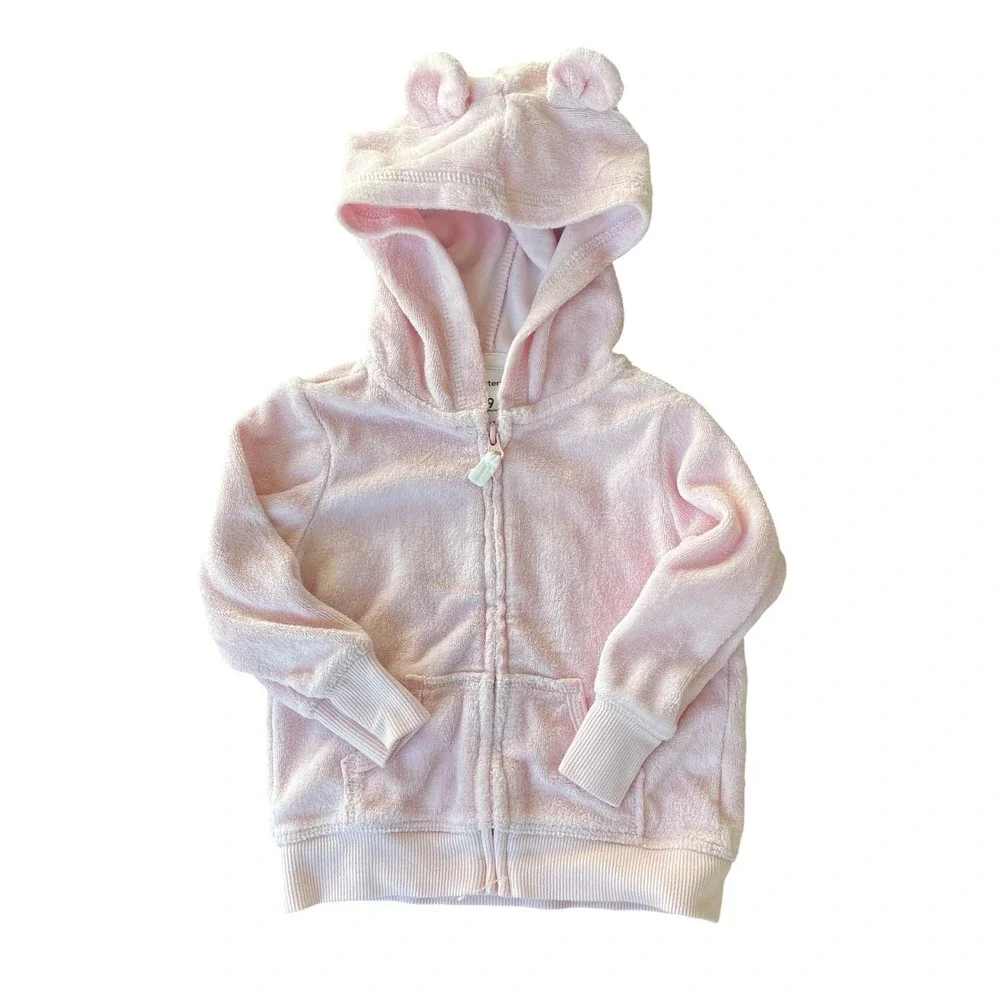 Carters Plush Bear Ear Hoodie Girls‎ 9 Months Light Pink Cozy Fall Minimalist